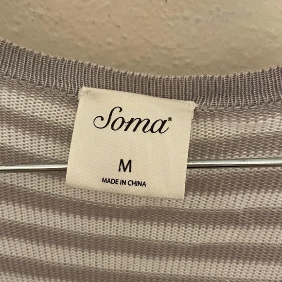 Soma Womens Striped Long Cardigan Size M Open Front Duster Gray Minimalist - Picture 5 of 6